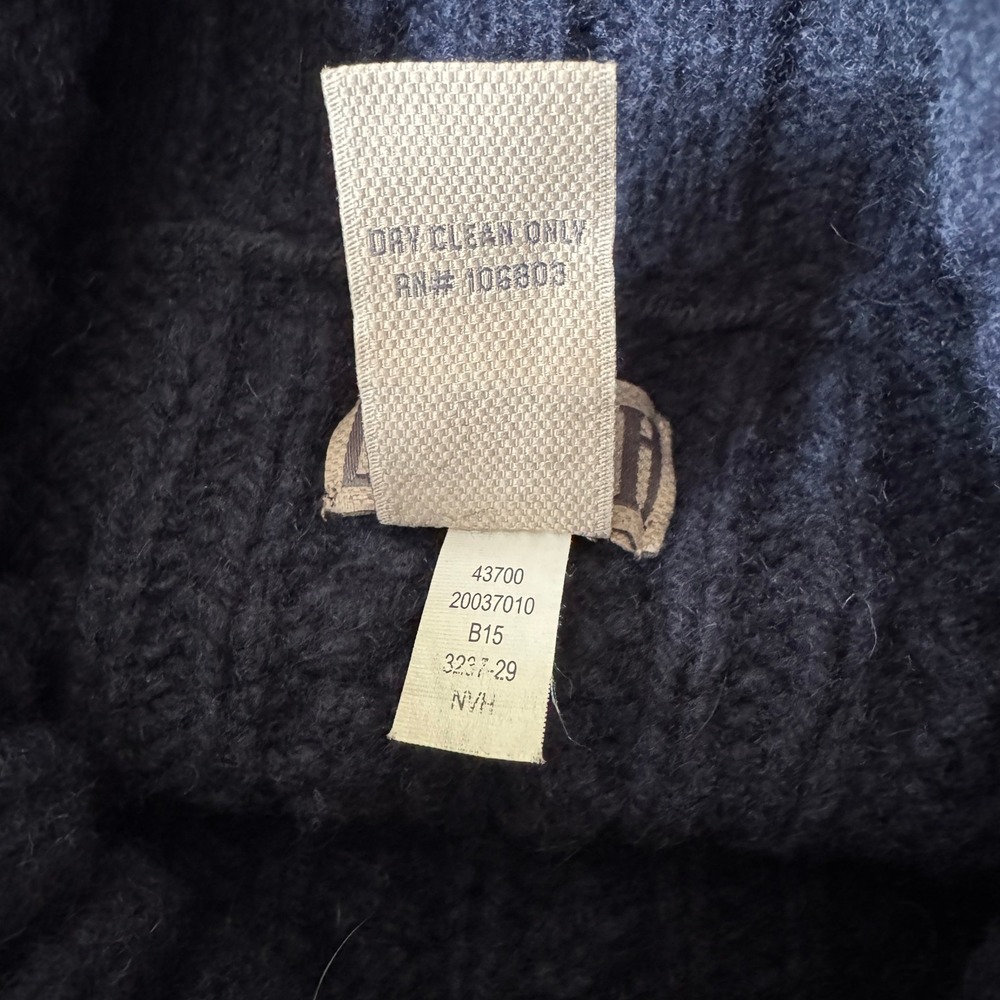Duluth Trading Co Wool Cashmere Cable Knit Turtleneck Sweater L Navy Fisherman - Picture 6 of 6